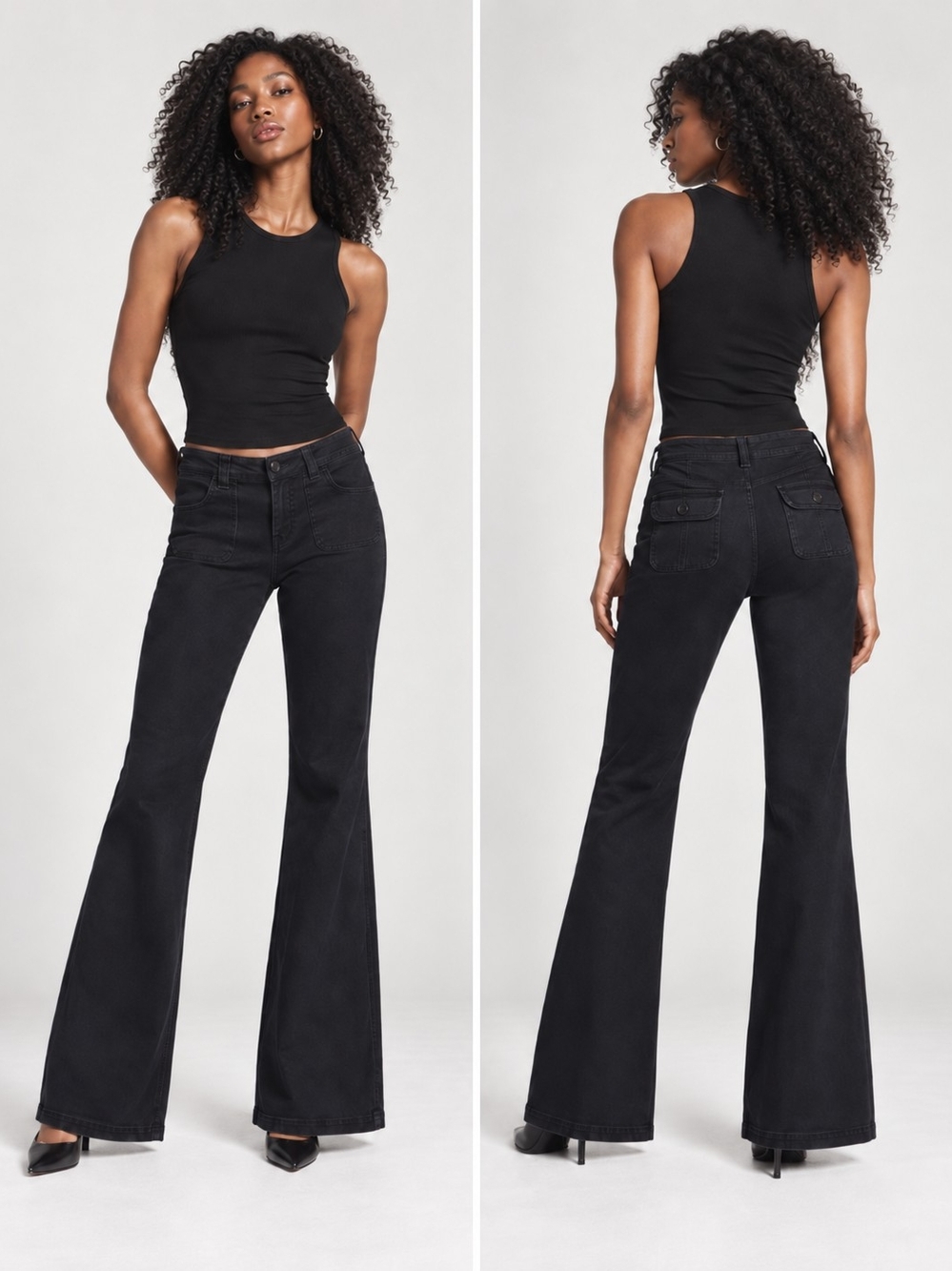 725 Originals Black Low Rise Flare Jeans Size 7 Y2K Patch Pocket